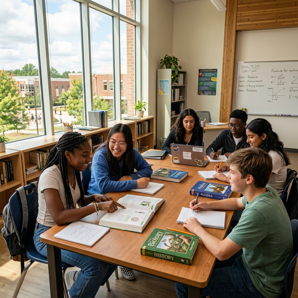 Students in a modern BMMS classroom